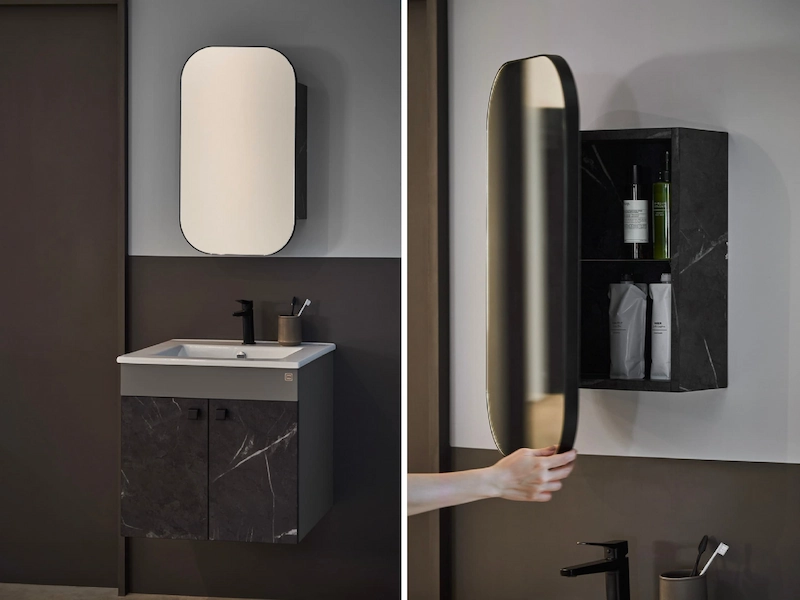 單門鏡面收納櫃黑雲岩紋理